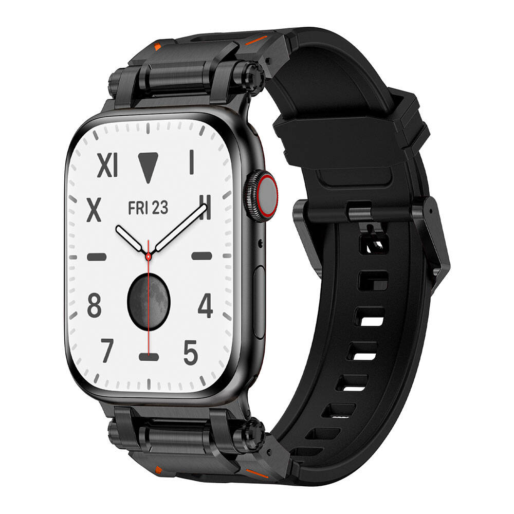 Watch 7 45mm Zore KRD-101 Titanyum Metal Başlıklı Silikon Kordon-Siyah