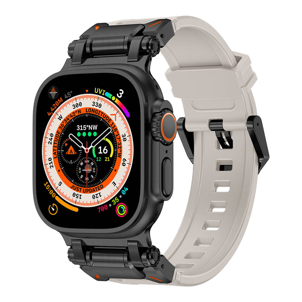 Watch Ultra 49mm Zore KRD-101 Titanyum Metal Başlıklı Silikon Kordon-Siyah-starlight