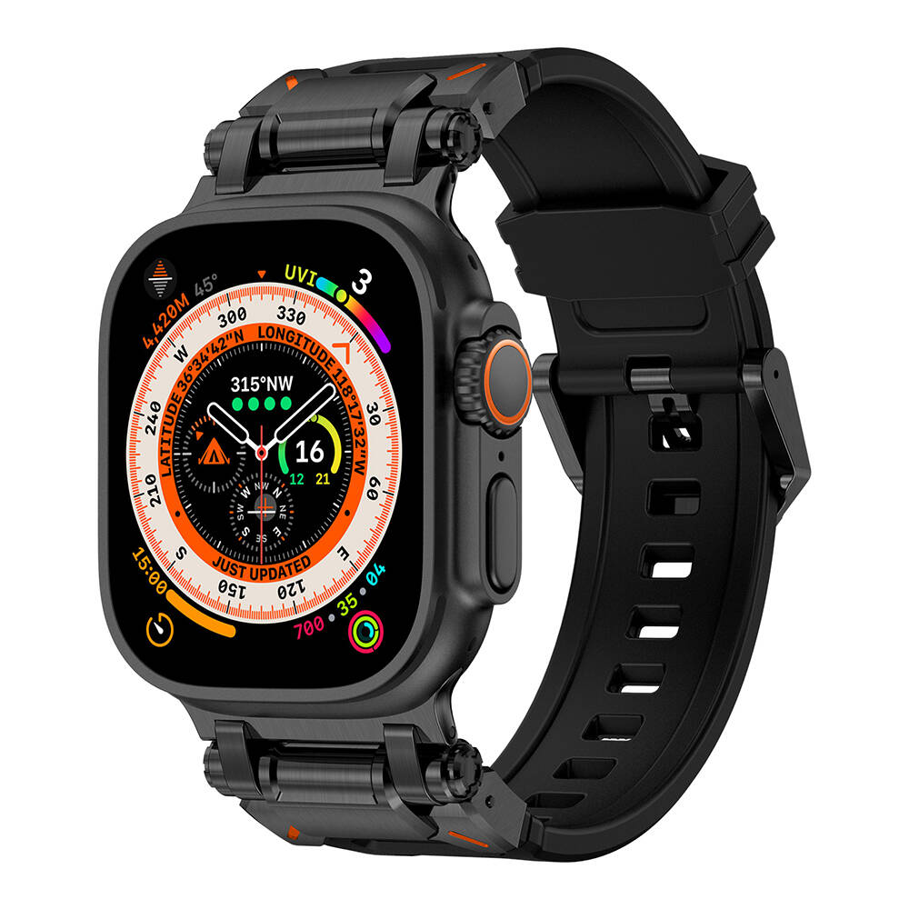 Watch Ultra 49mm Zore KRD-101 Titanyum Metal Başlıklı Silikon Kordon-Siyah