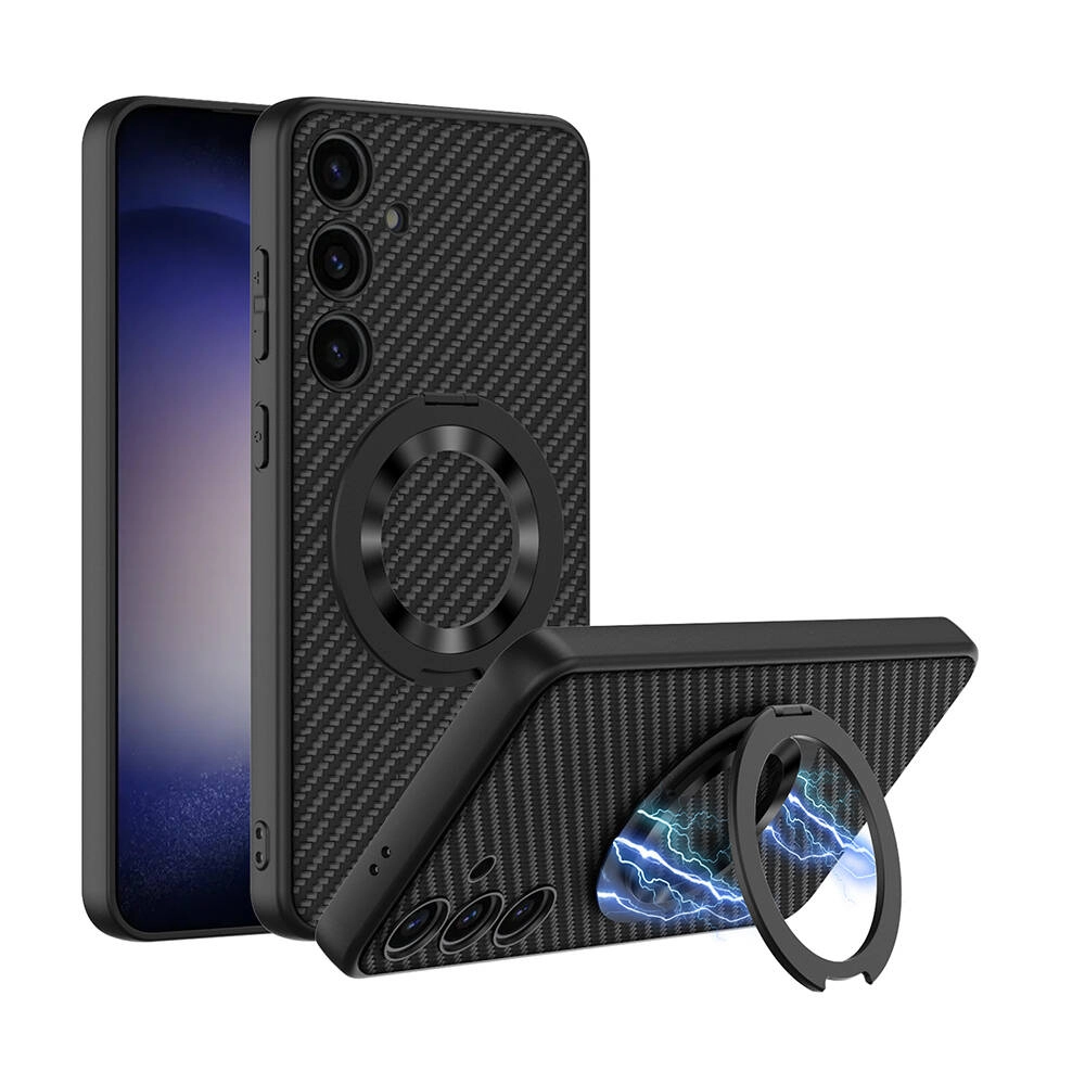 Galaxy Uyumlu S24 Wireless Şarj Özellikli Zore Kıpta Standlı M-safe Silikon Kapak