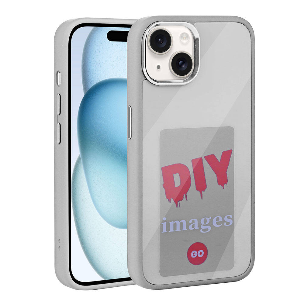 iPhone Uyumlu 15 Kılıf Ekranı Yansıtan Zore Akıllı NFC Kapak-Gri