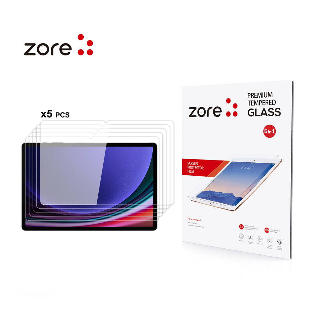 Galaxy Uyumlu Tab S9 FE Plus Zore 5in1 Tablet Temperli Cam Ekran Koruyucu