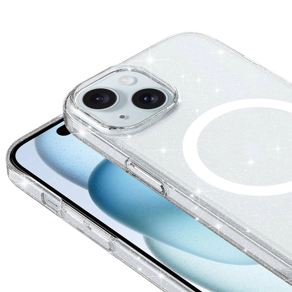 iPhone Uyumlu 15 Kılıf Zore M-safe Şarj Özellikli Simli Şeffaf Arka Yüzey Erdos Silikon Kapak