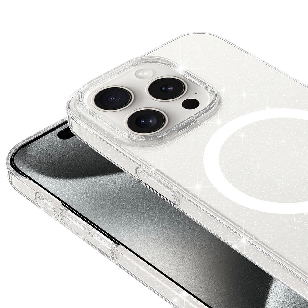 iPhone Uyumlu 15 Pro Max Kılıf Zore M-safe Şarj Özellikli Simli Şeffaf Arka Yüzey Erdos Silikon Kapak