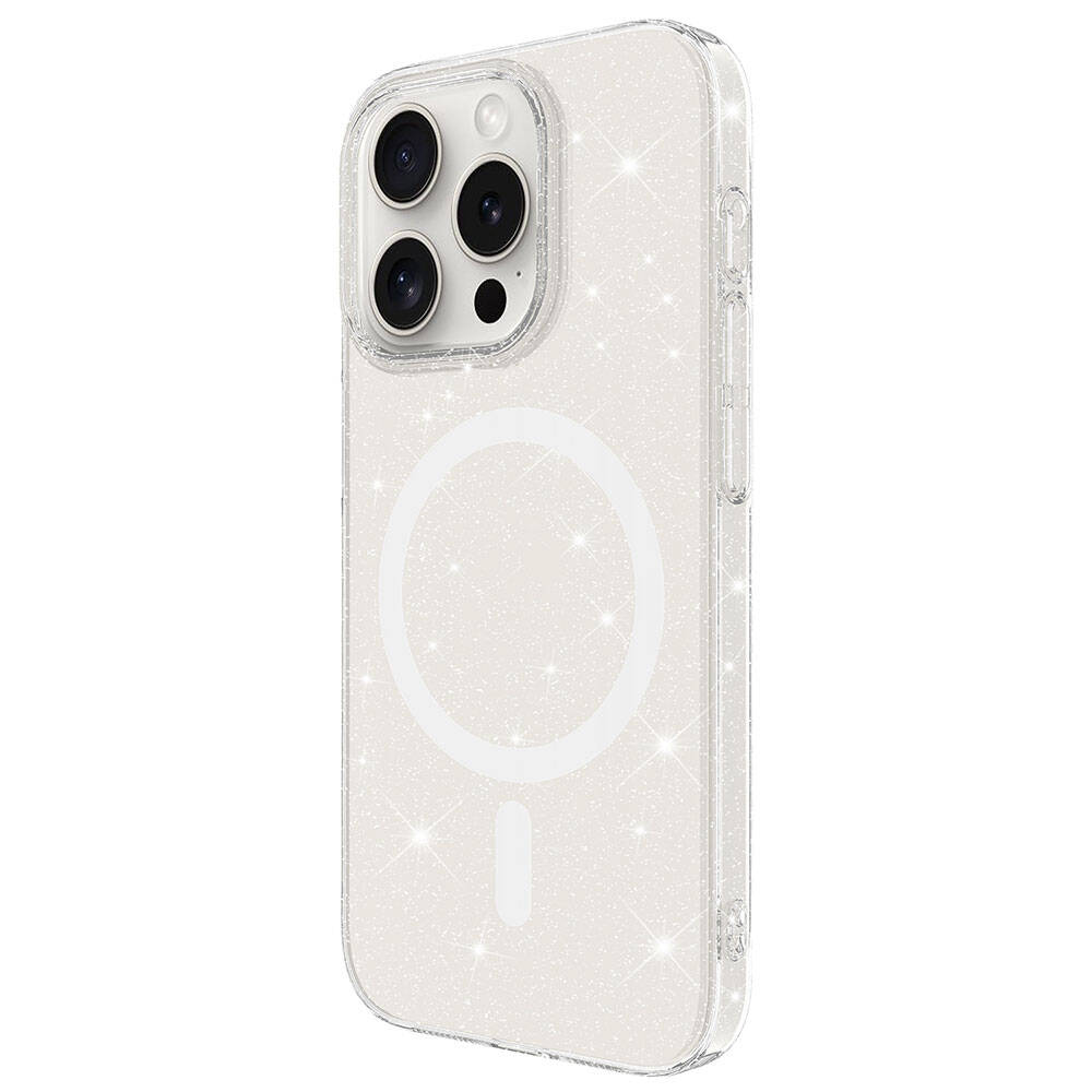 iPhone Uyumlu 15 Pro Max Kılıf Zore M-safe Şarj Özellikli Simli Şeffaf Arka Yüzey Erdos Silikon Kapak