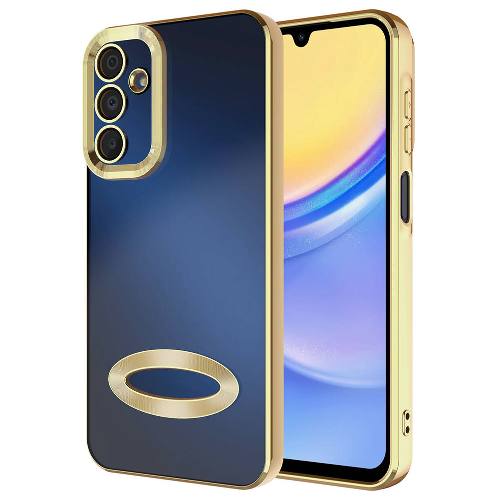 Galaxy Uyumlu A15 Kılıf Kamera Korumalı Logo Gösteren Zore Omega Kapak-Gold