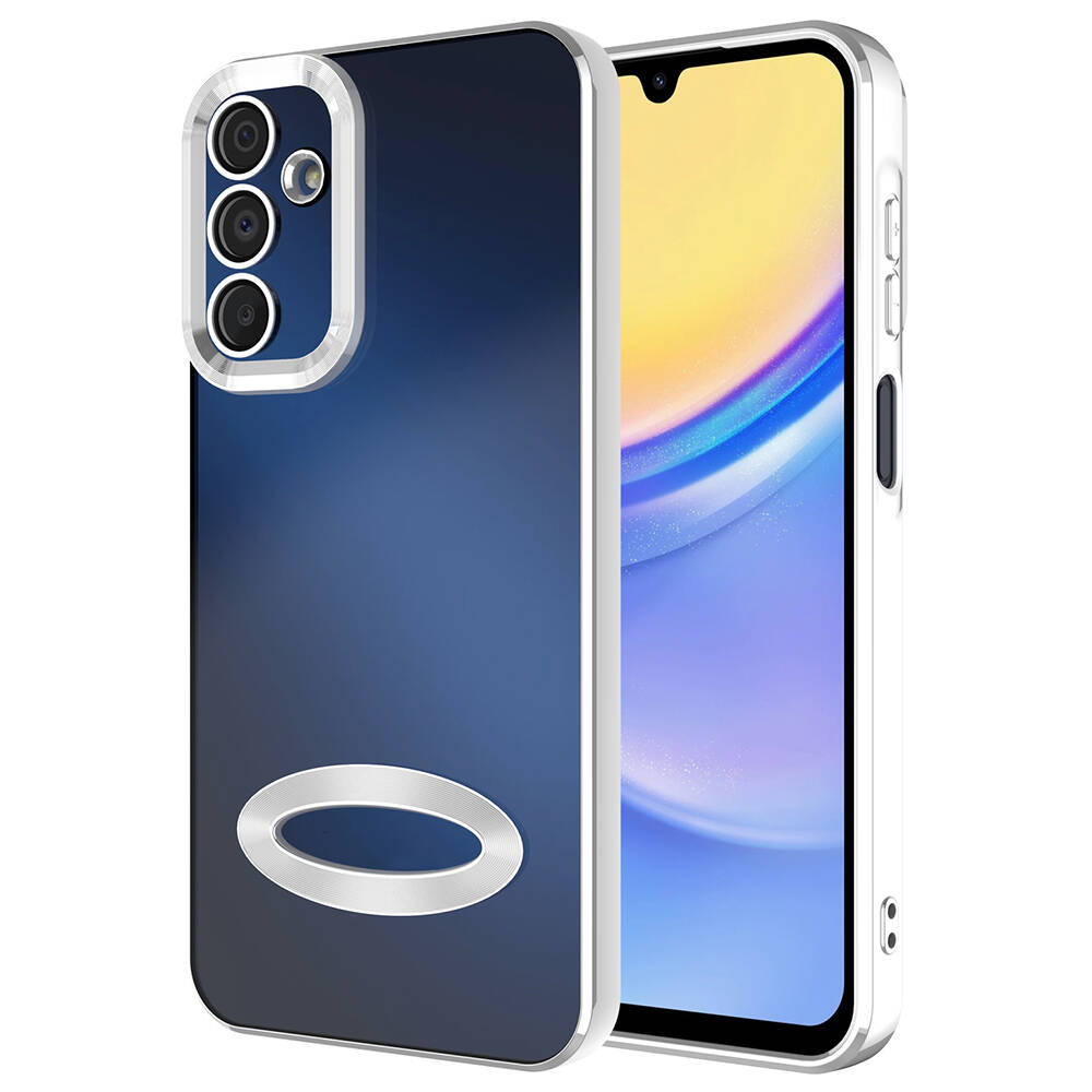 Galaxy Uyumlu A15 Kılıf Kamera Korumalı Logo Gösteren Zore Omega Kapak-Gümüş