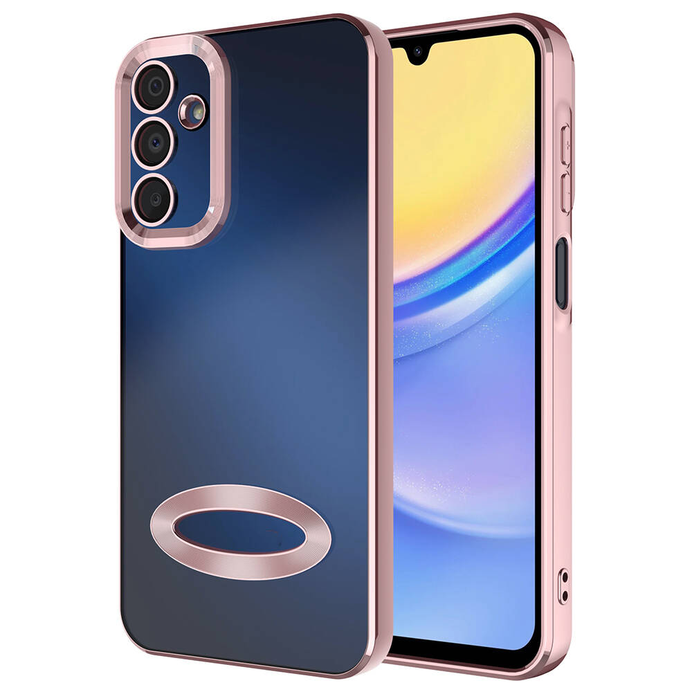 Galaxy Uyumlu A15 Kılıf Kamera Korumalı Logo Gösteren Zore Omega Kapak-Rose gold