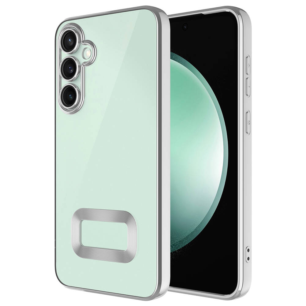 Galaxy Uyumlu A35 Kılıf Kamera Korumalı Logo Gösteren Zore Omega Kapak-Gümüş