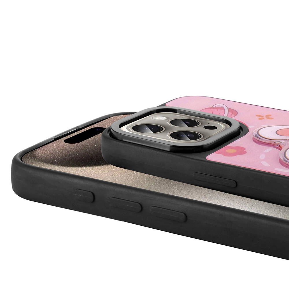 iPhone Uyumlu 15 Pro Kılıf Parlayan Kabartmalı İkonik Figürlü Zore Amas Silikon Kapak