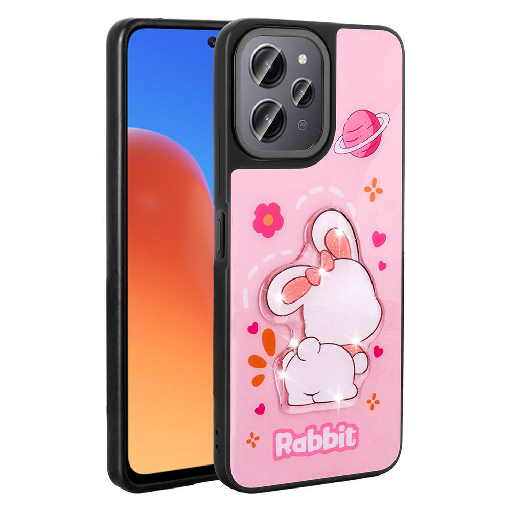 Xiaomi Uyumlu  Redmi 12 4G Kılıf Parlayan Kabartmalı İkonik Figürlü Zore Amas Silikon Kapak-Pembe