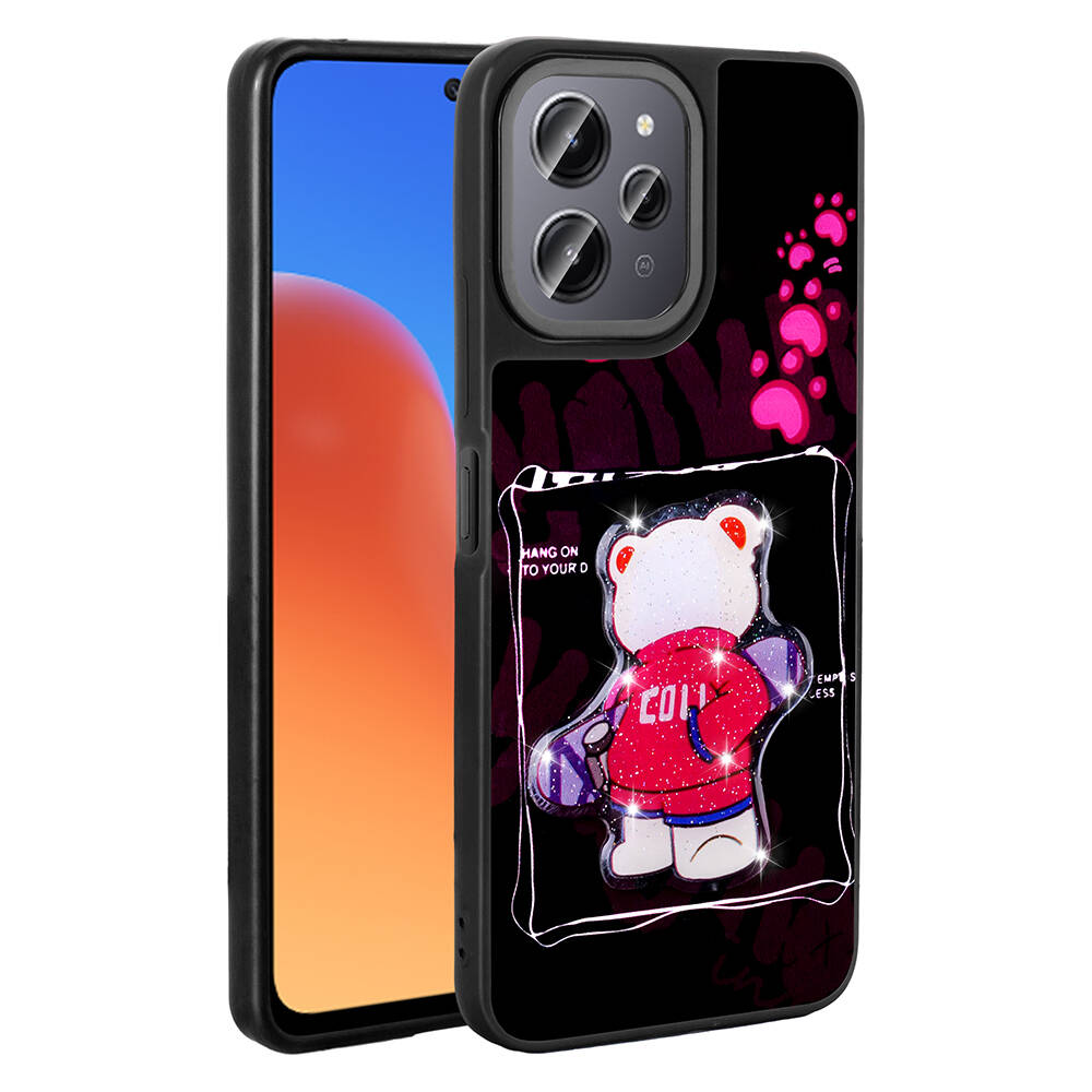 Xiaomi Uyumlu  Redmi 12 4G Kılıf Parlayan Kabartmalı İkonik Figürlü Zore Amas Silikon Kapak-Siyah