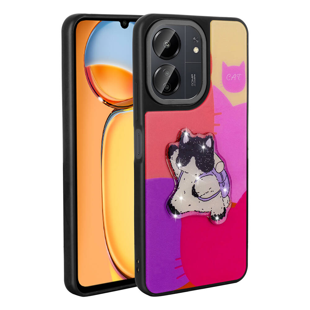 Xiaomi Uyumlu  Redmi 13C Kılıf Parlayan Kabartmalı İkonik Figürlü Zore Amas Silikon Kapak-Mor