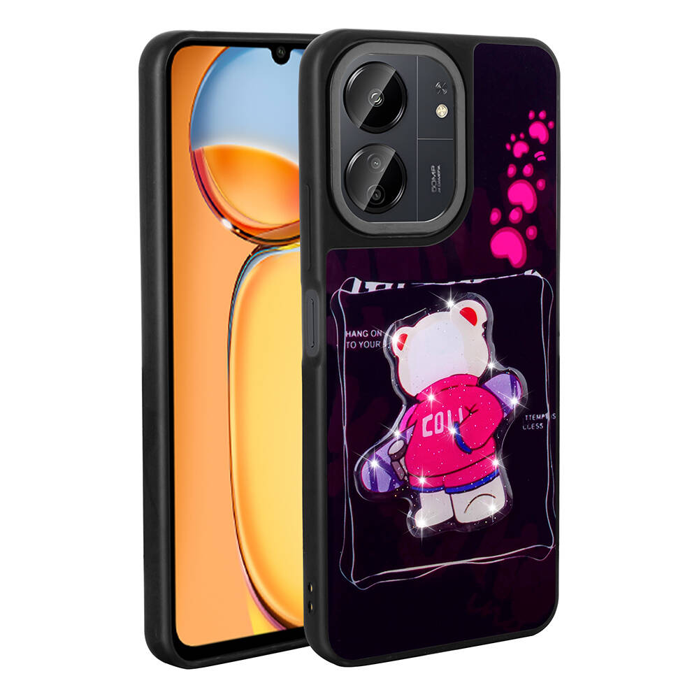 Xiaomi Uyumlu  Redmi 13C Kılıf Parlayan Kabartmalı İkonik Figürlü Zore Amas Silikon Kapak-Siyah