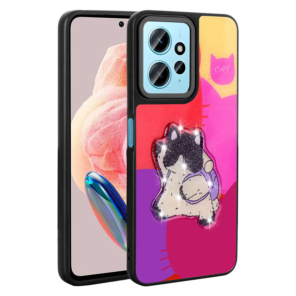 Xiaomi Uyumlu  Redmi Note 12 4G Kılıf Parlayan Kabartmalı İkonik Figürlü Zore Amas Silikon Kapak-Mor