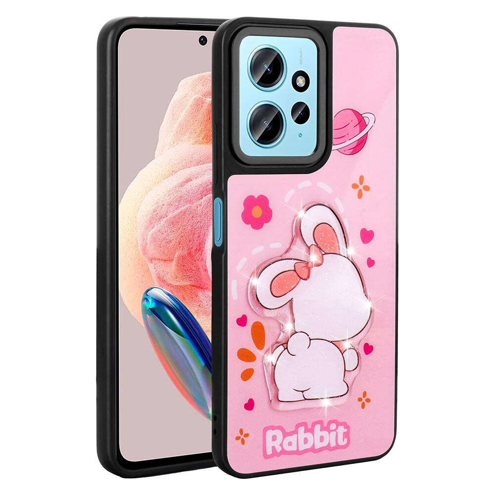 Xiaomi Uyumlu  Redmi Note 12 4G Kılıf Parlayan Kabartmalı İkonik Figürlü Zore Amas Silikon Kapak-Pembe