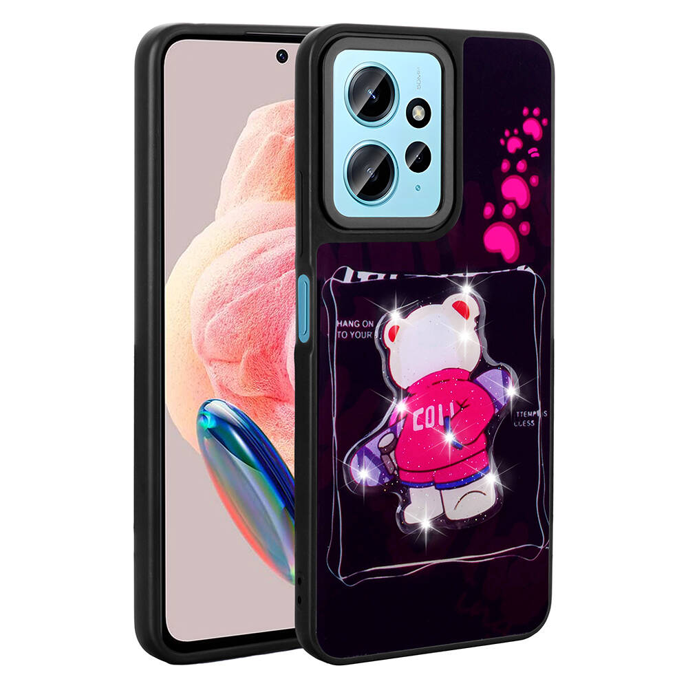 Xiaomi Uyumlu  Redmi Note 12 4G Kılıf Parlayan Kabartmalı İkonik Figürlü Zore Amas Silikon Kapak-Siyah
