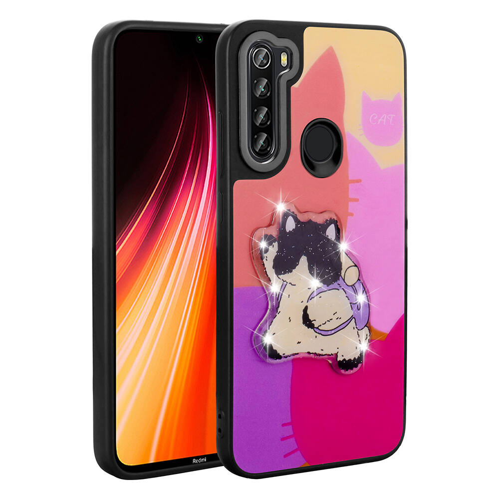 Xiaomi Uyumlu  Redmi Note 8 Kılıf Parlayan Kabartmalı İkonik Figürlü Zore Amas Silikon Kapak-Mor