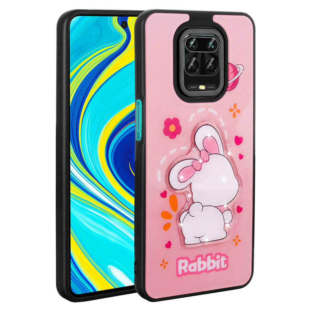 Xiaomi Uyumlu  Redmi Note 9 Pro Kılıf Parlayan Kabartmalı İkonik Figürlü Zore Amas Silikon Kapak-Pembe