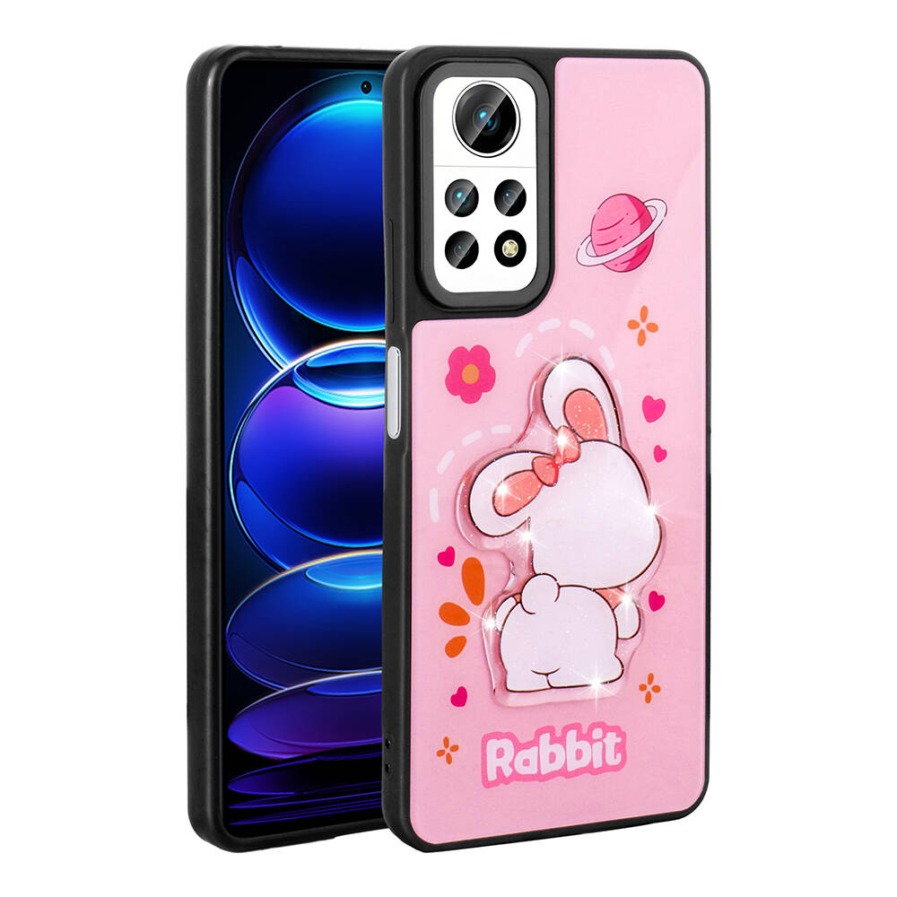 Xiaomi Uyumlu  Redmi Note 12 Pro 4G Kılıf Parlayan Kabartmalı İkonik Figürlü Zore Amas Silikon Kapak-Pembe