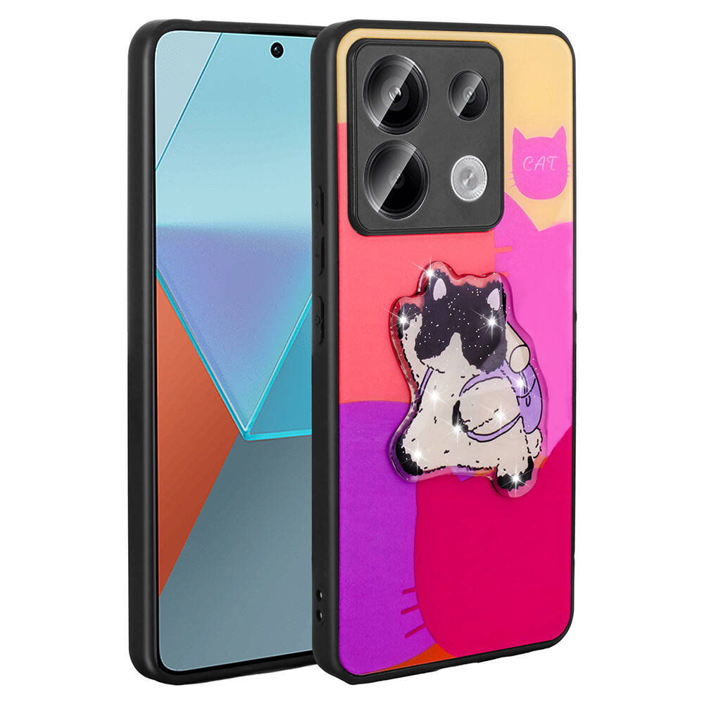 Xiaomi Uyumlu  Redmi Note 13 Pro 5G Kılıf Parlayan Kabartmalı İkonik Figürlü Zore Amas Silikon Kapak-Mor