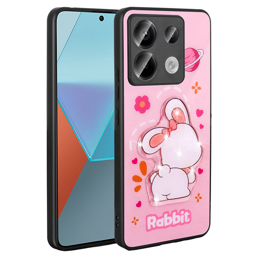 Xiaomi Uyumlu  Redmi Note 13 Pro 5G Kılıf Parlayan Kabartmalı İkonik Figürlü Zore Amas Silikon Kapak-Pembe