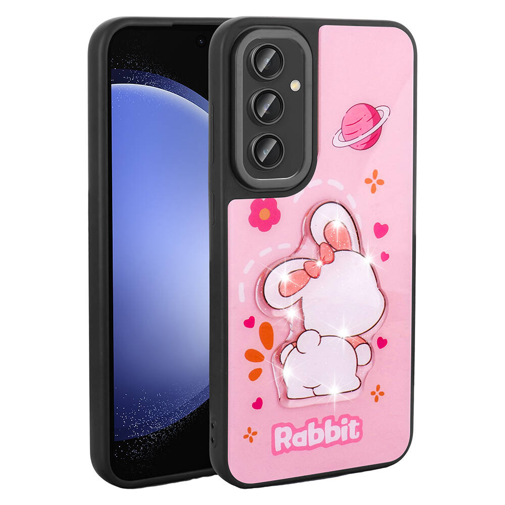 Galaxy Uyumlu A34 Kılıf Parlayan Kabartmalı İkonik Figürlü Zore Amas Silikon Kapak-Pembe