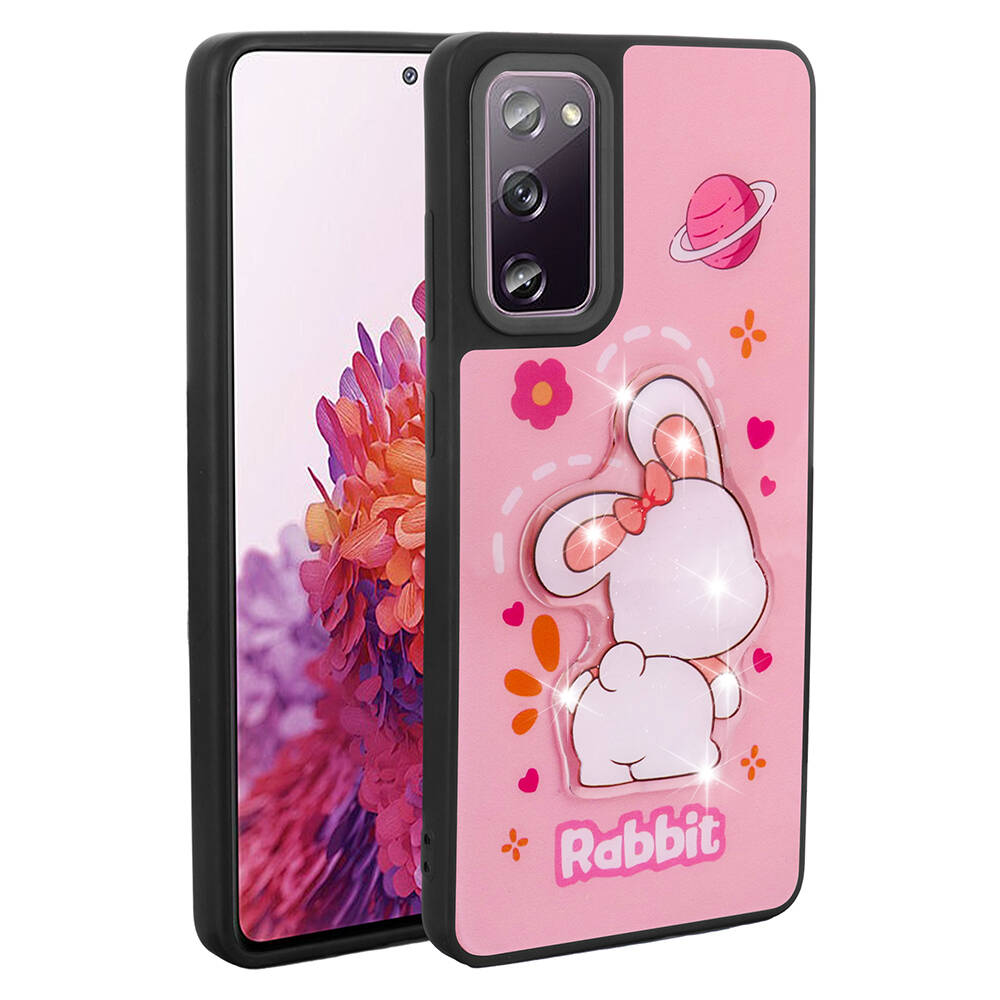 Galaxy Uyumlu S20 FE Kılıf Parlayan Kabartmalı İkonik Figürlü Zore Amas Silikon Kapak-Pembe