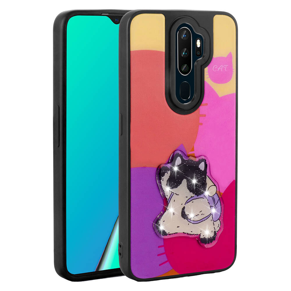 Oppo A9 2020 Kılıf Parlayan Kabartmalı İkonik Figürlü Zore Amas Silikon Kapak-Mor