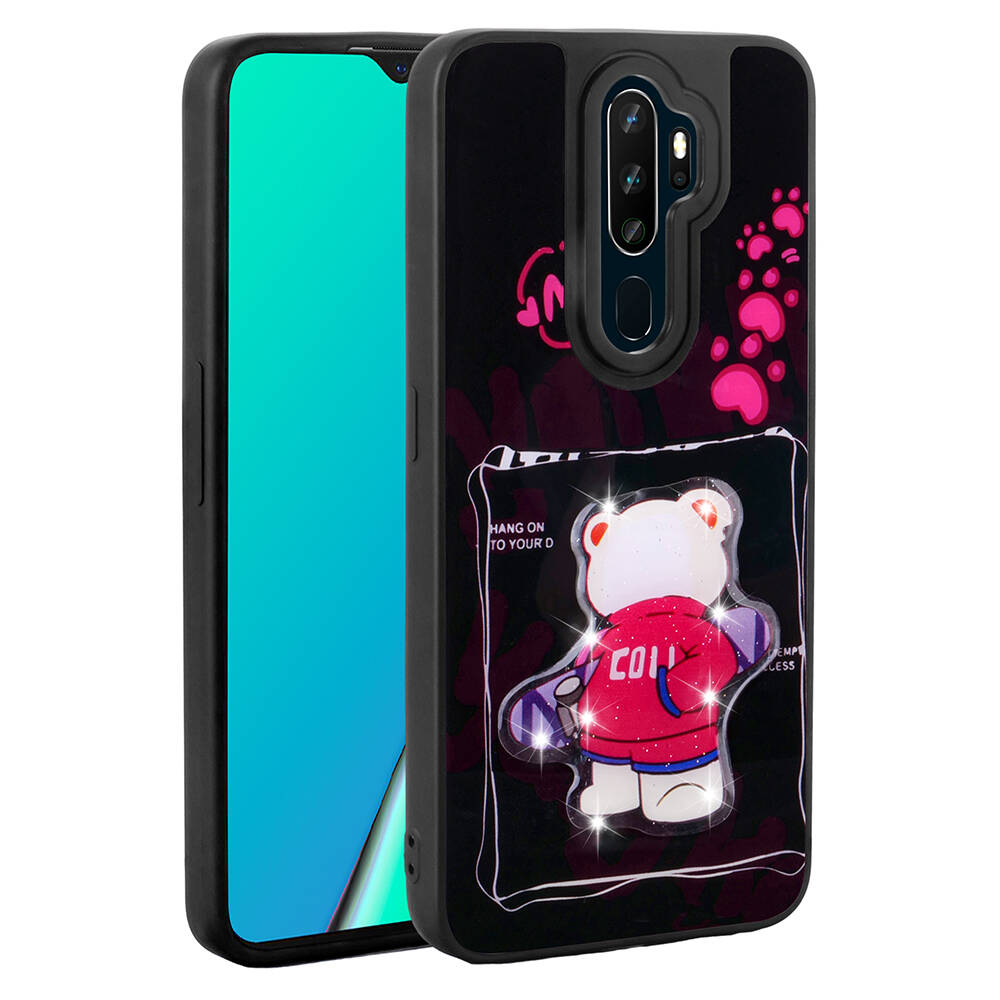 Oppo A9 2020 Kılıf Parlayan Kabartmalı İkonik Figürlü Zore Amas Silikon Kapak-Siyah
