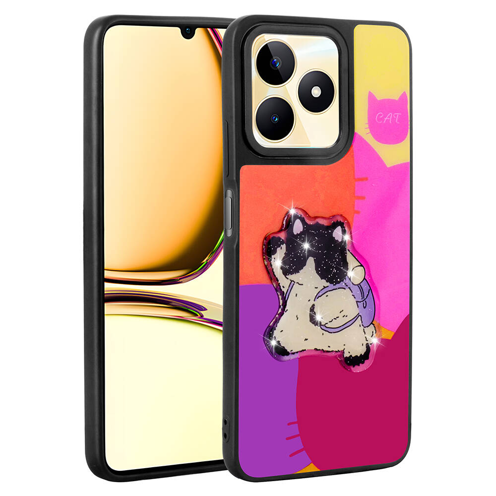 Realme C55 Kılıf Parlayan Kabartmalı İkonik Figürlü Zore Amas Silikon Kapak-Mor