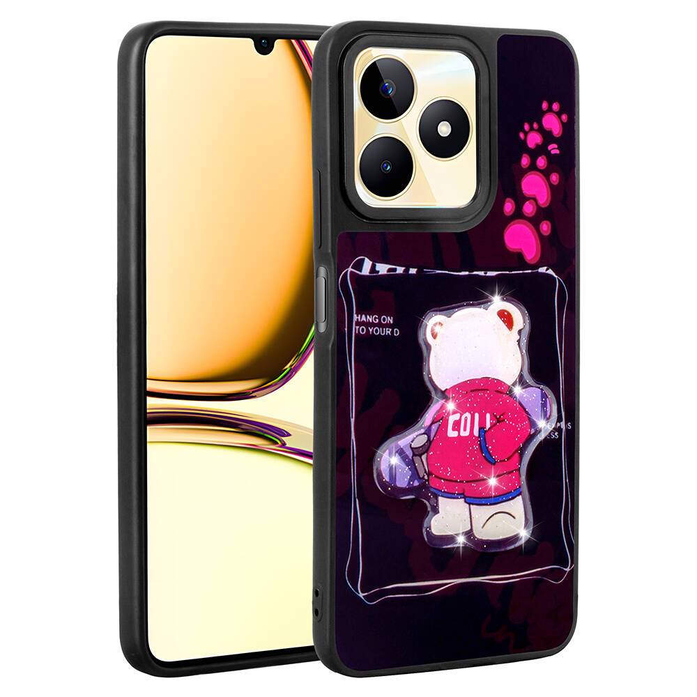 Realme C55 Kılıf Parlayan Kabartmalı İkonik Figürlü Zore Amas Silikon Kapak-Siyah