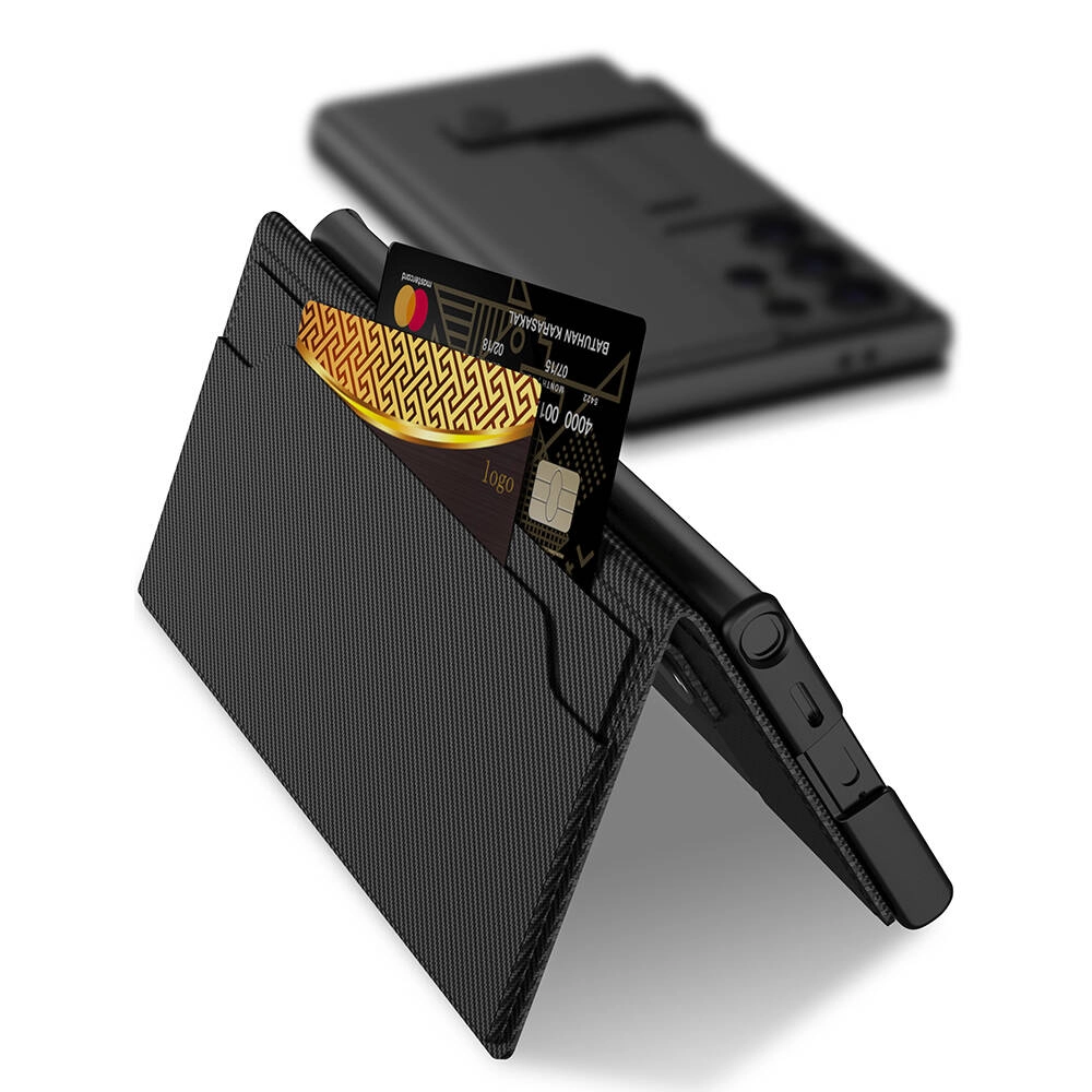 Galaxy Uyumlu S24 Ultra Zore Kıpta Standlı Kartlıklı Karbon Kapak