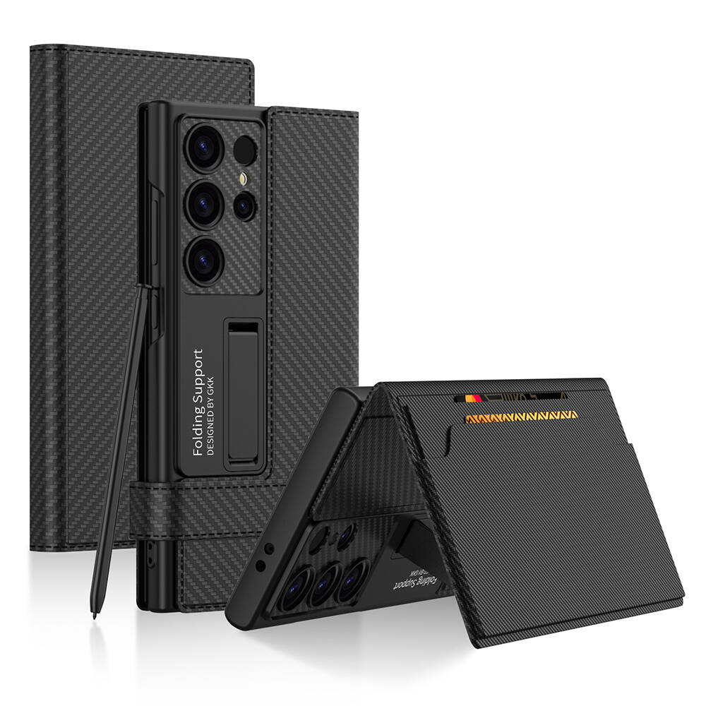 Galaxy Uyumlu S24 Ultra Zore Kıpta Standlı Kartlıklı Karbon Kapak