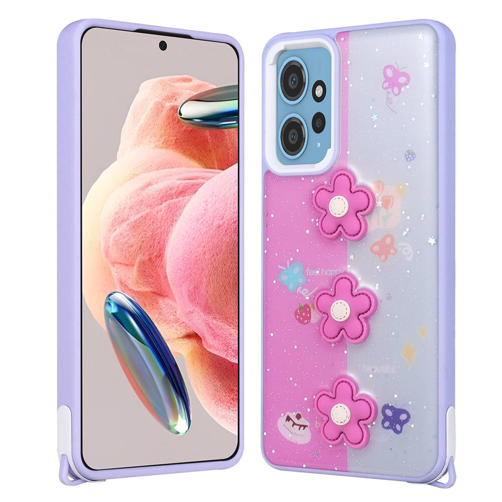 Xiaomi Uyumlu  Redmi Note 12 4G Kılıf Parlayan Simli Kabartma Figürlü Zore Cevze Kapak