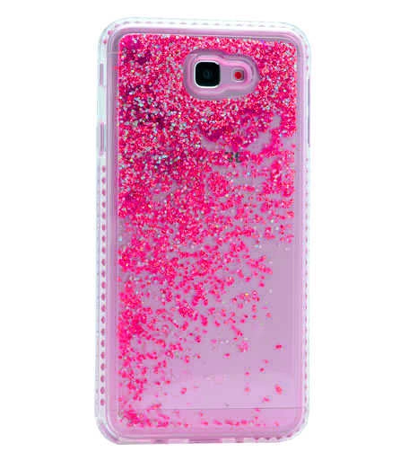 Galaxy Uyumlu J7 Prime Kılıf Zore Sıralı Taşlı Sıvılı Silikon-Pembe