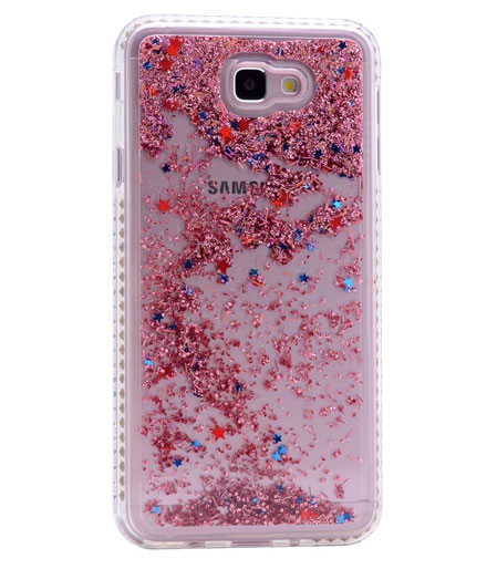 Galaxy Uyumlu J7 Prime Kılıf Zore Sıralı Taşlı Sıvılı Silikon-Rose gold