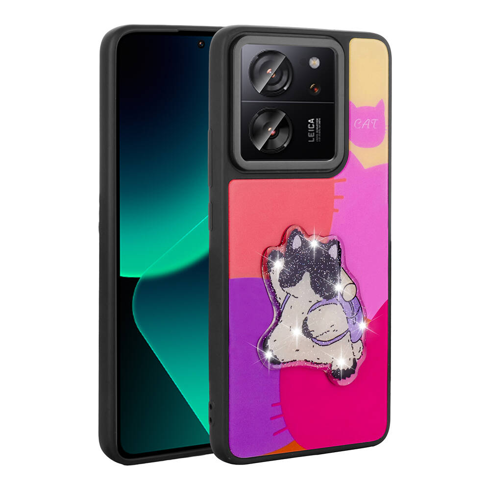 Xiaomi Uyumlu  Mi 13T Kılıf Parlayan Kabartmalı İkonik Figürlü Zore Amas Silikon Kapak-Mor