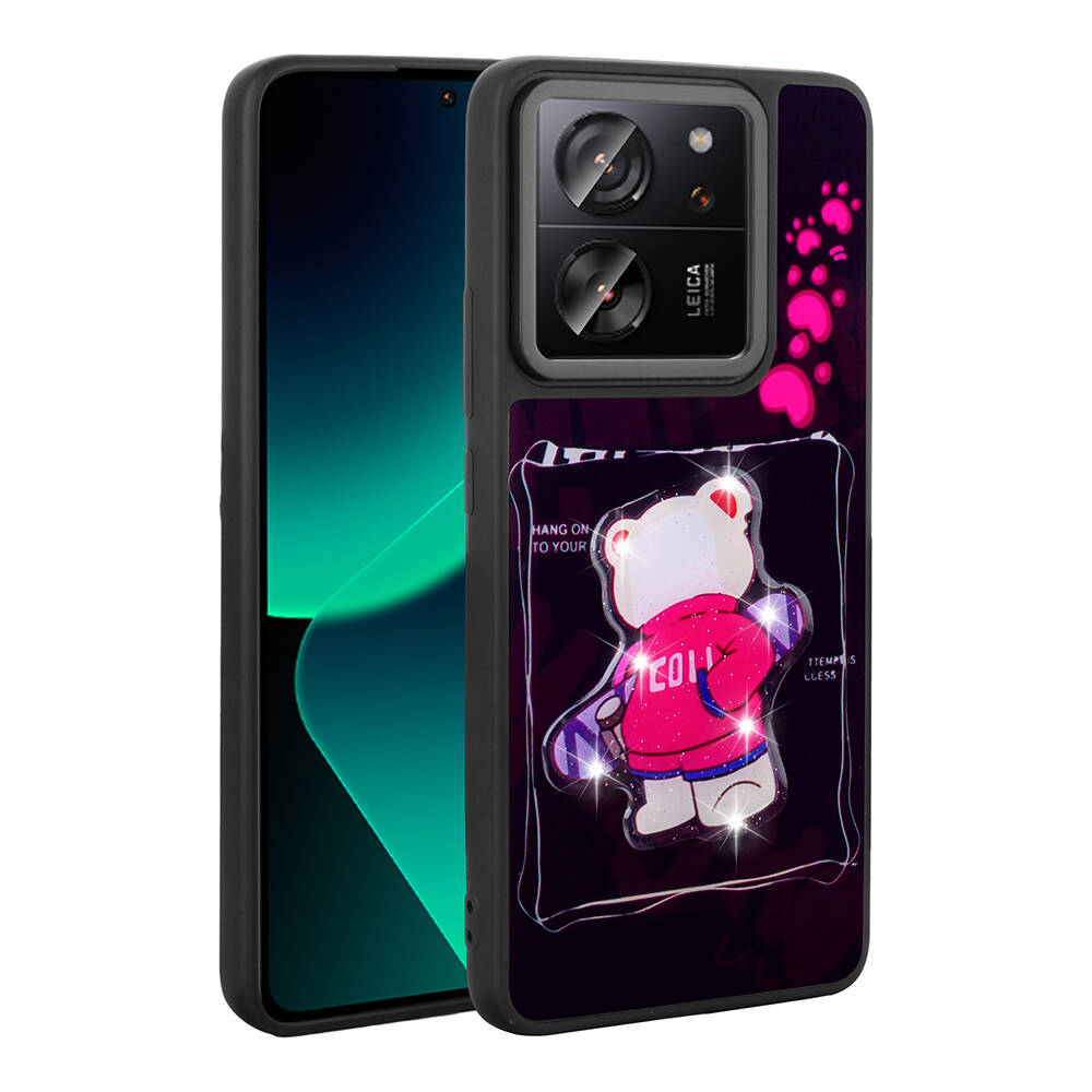 Xiaomi Uyumlu  Mi 13T Kılıf Parlayan Kabartmalı İkonik Figürlü Zore Amas Silikon Kapak-Siyah