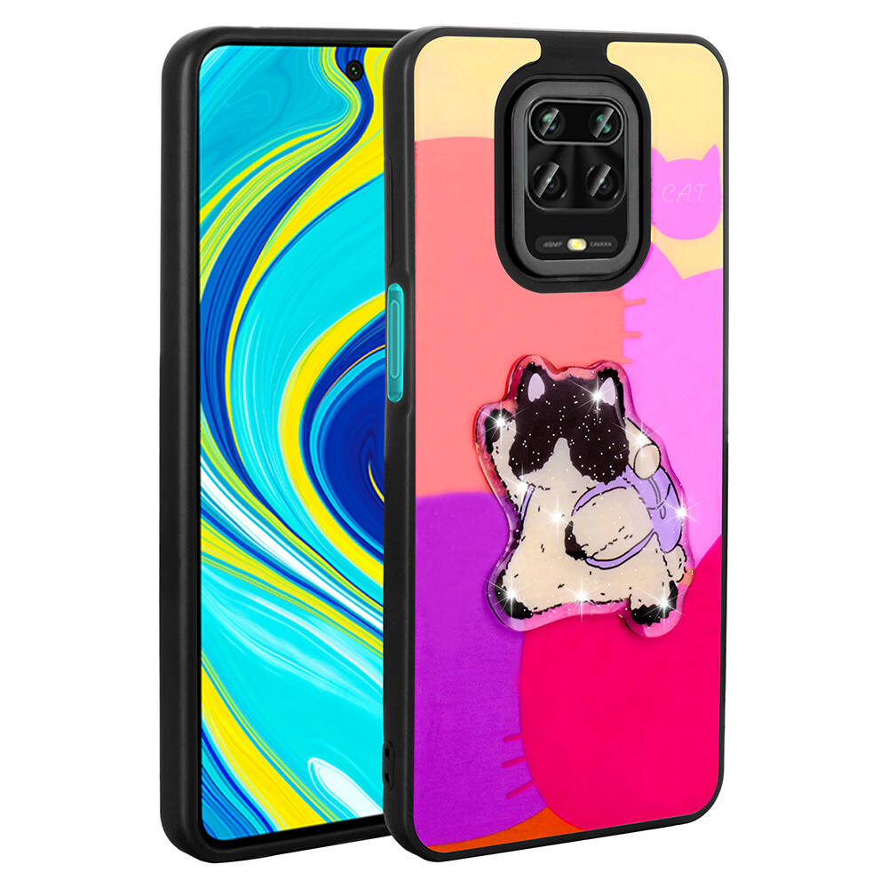 Xiaomi Uyumlu  Redmi Note 9S Kılıf Parlayan Kabartmalı İkonik Figürlü Zore Amas Silikon Kapak-Mor
