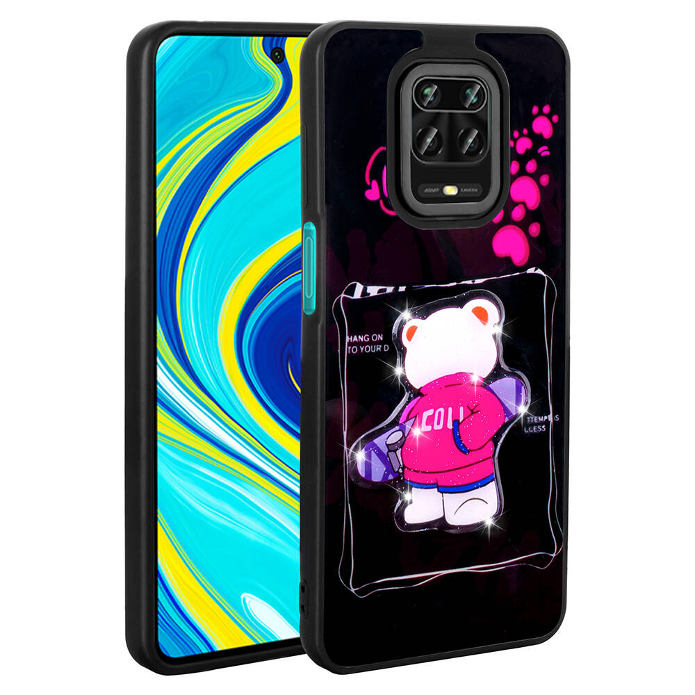 Xiaomi Uyumlu  Redmi Note 9S Kılıf Parlayan Kabartmalı İkonik Figürlü Zore Amas Silikon Kapak-Siyah