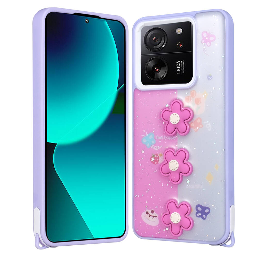Xiaomi Uyumlu  Mi 13T Kılıf Parlayan Simli Kabartma Figürlü Zore Cevze Kapak