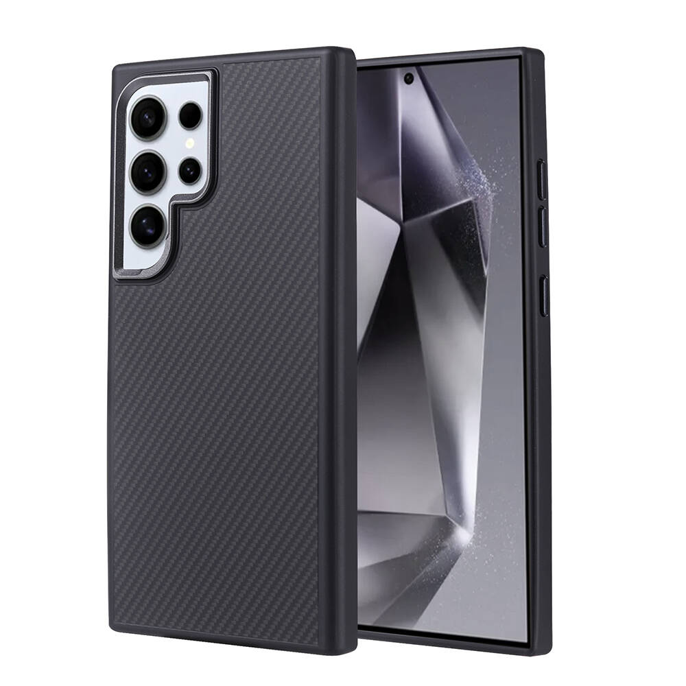 Galaxy Uyumlu S24 Ultra Kılıf M-safe Şarj Özellikli Karbon Fiber Görünümlü Zore Troy Kapak