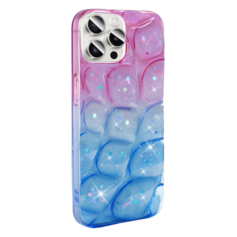 iPhone Uyumlu 15 Pro Max Kılıf Simli 3D Desenli Zore HaAraç Kapak-Pembe-mavi