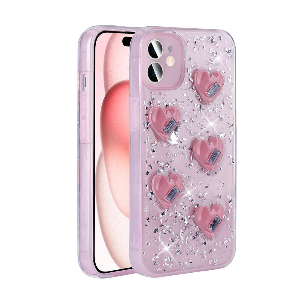 iPhone Uyumlu 13 Kılıf Airbagli Simli Arka Yüzey Zore Işıltı Silikon Kapak-Pembe