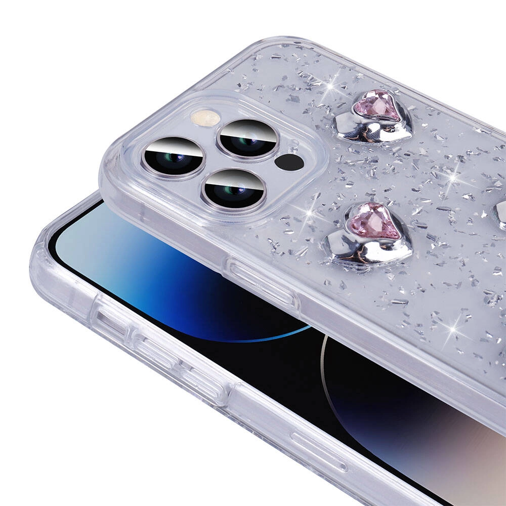 iPhone Uyumlu 14 Pro Max Kılıf Airbagli Simli Arka Yüzey Zore Işıltı Silikon Kapak