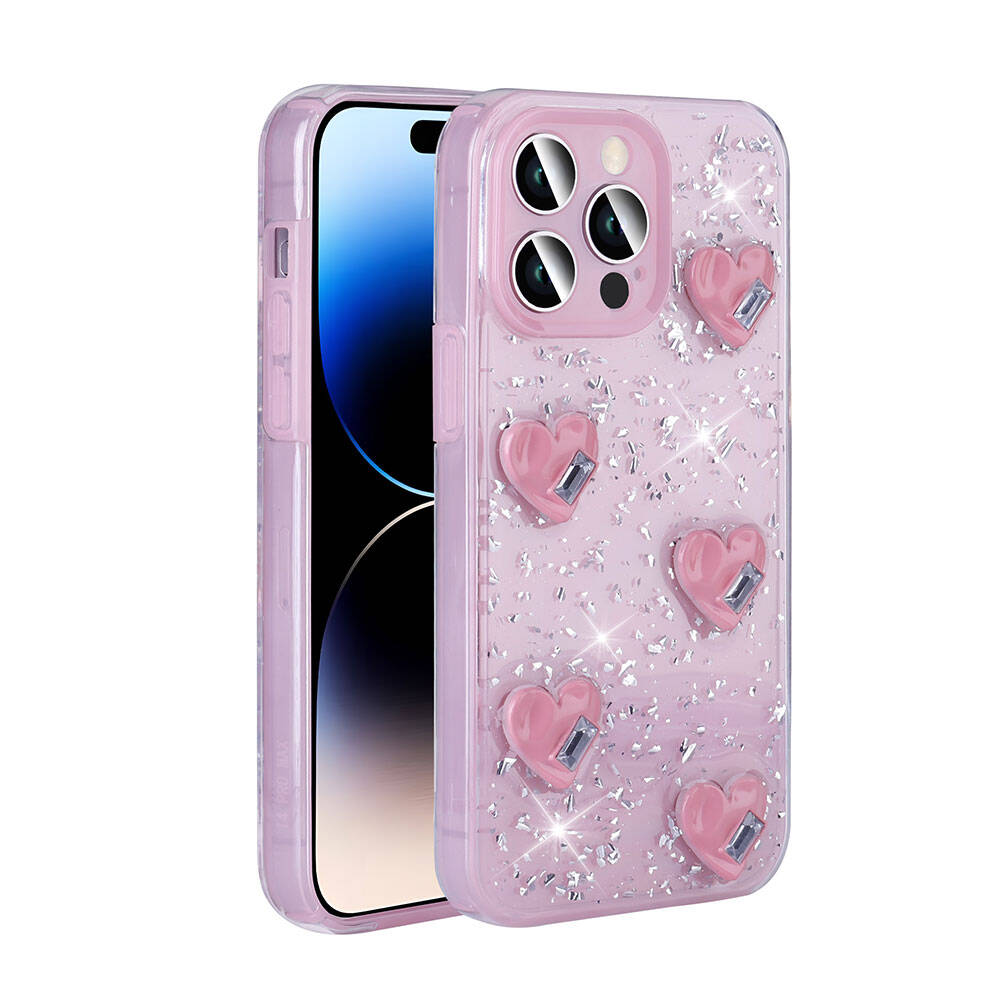 iPhone Uyumlu 14 Pro Max Kılıf Airbagli Simli Arka Yüzey Zore Işıltı Silikon Kapak-Pembe