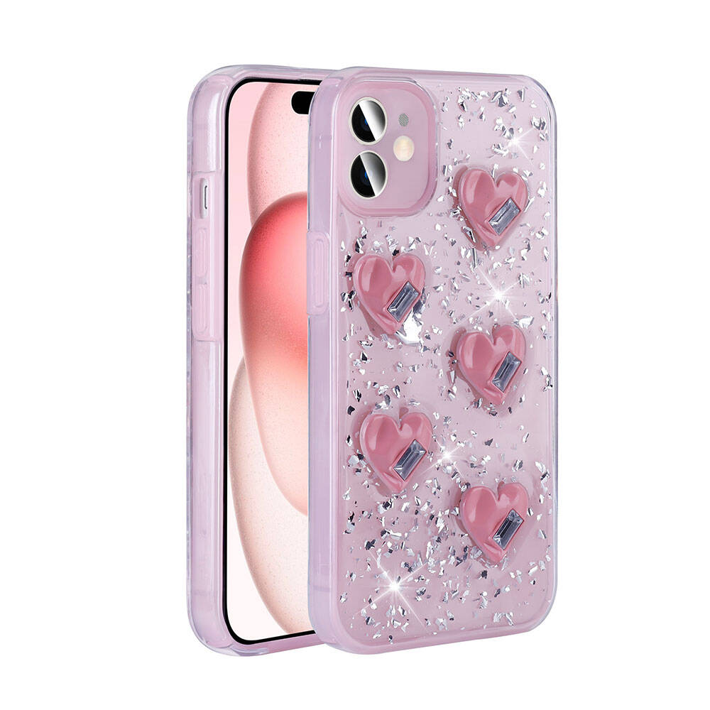 iPhone Uyumlu 15 Kılıf Airbagli Simli Arka Yüzey Zore Işıltı Silikon Kapak-Pembe