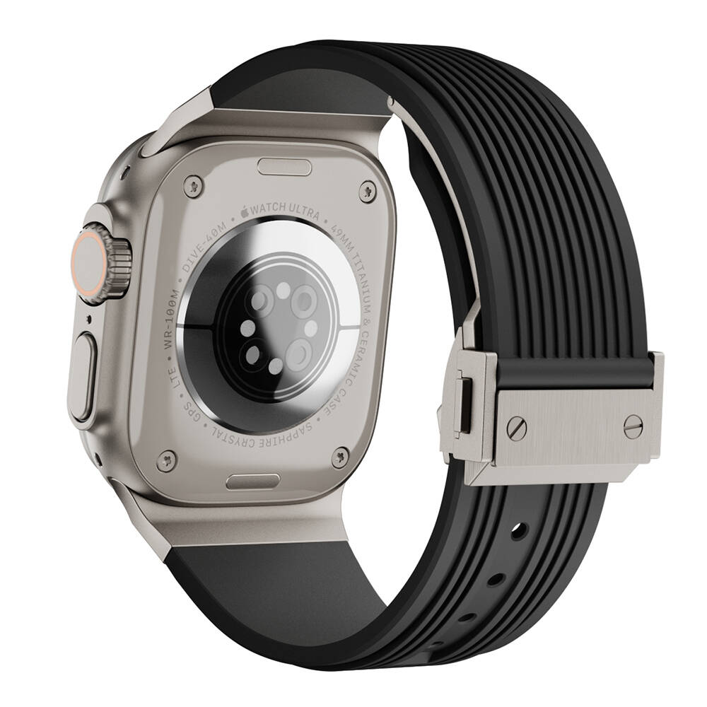 Watch 44mm Zore KRD-113 Spor Görünümlü Silikon Kordon-Siyah
