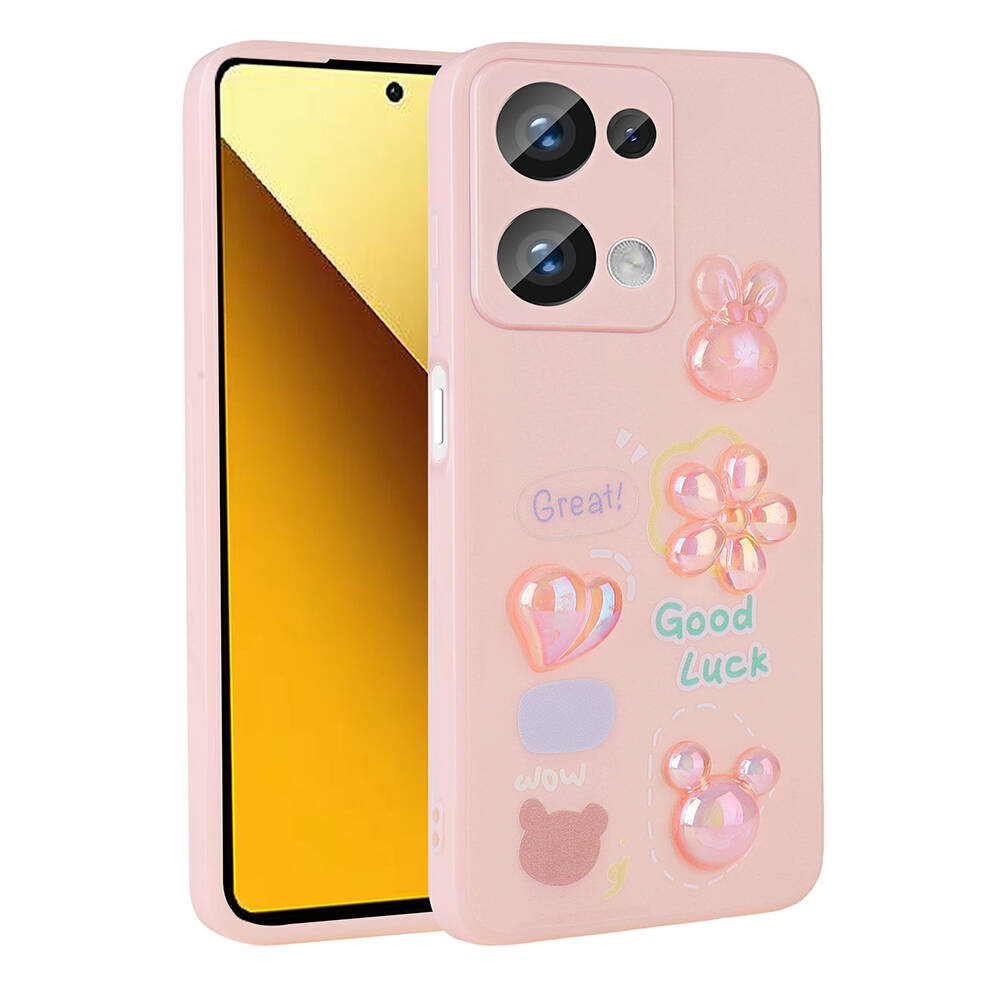 Xiaomi Uyumlu  Redmi Note 13 Pro 4G Kılıf Kabartma Figürlü Parlak Zore Toys Silikon Kapak-Pembe